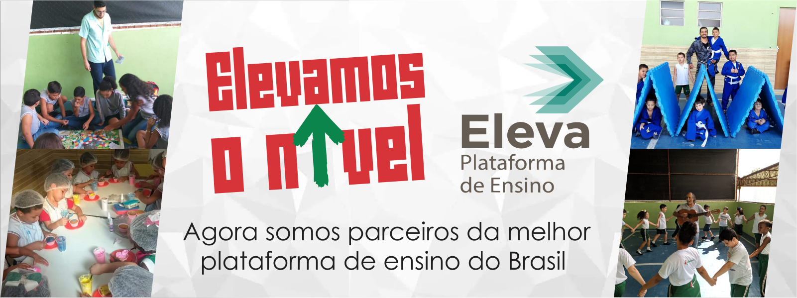 Elevamos o nível, agora somos parceiros da maior plataforma de ensino do Brasil. (Logotipo da Eleva Plataforma de ensino)